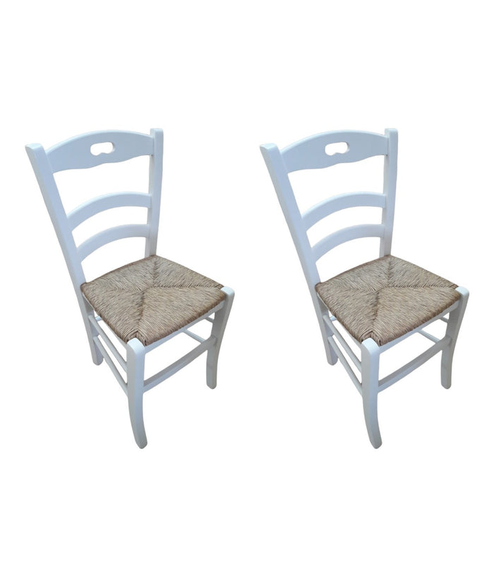 Set 2 sedie shabby impugnatura legno/paglia laccata bianca (1022) - Mobili 2G
