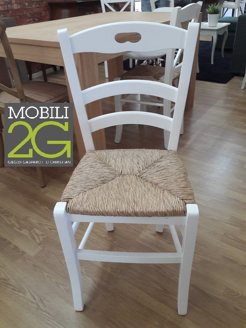 Set 2 sedie shabby impugnatura legno/paglia laccata bianca (1022) - Mobili 2G