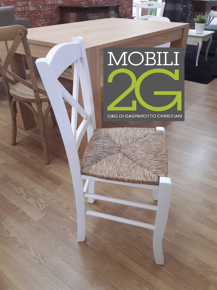 Set 2 sedie shabby croce legno/paglia laccato bianco (714) - Mobili 2G