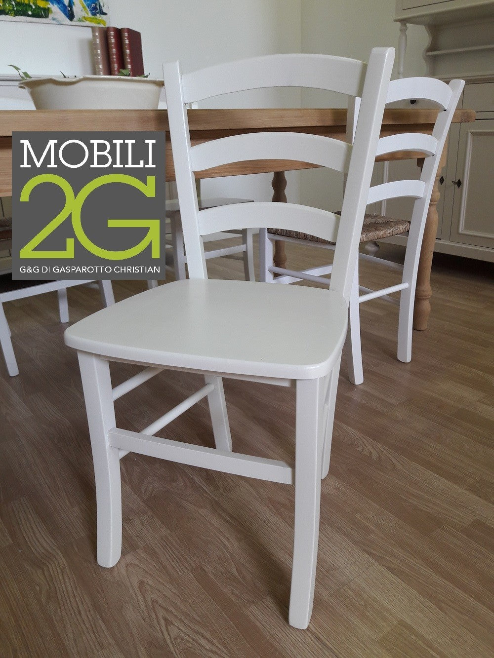 Set 2 sedie shabby campagnola legno laccato bianco (1001) - Mobili 2G