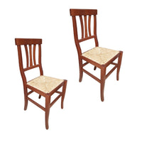 set 2 sedie tre stecche legno seduta paglia tinta noce (595) - Mobili 2G