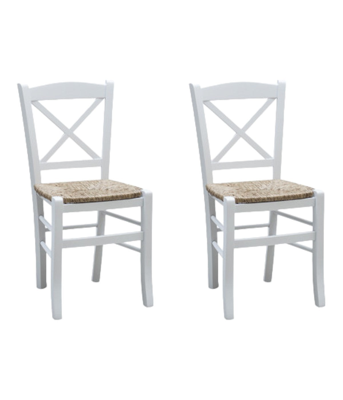 Set 2 sedie shabby croce legno/paglia laccato bianco (714) - Mobili 2G