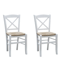 Set 2 sedie shabby croce legno/paglia laccato bianco (714) - Mobili 2G