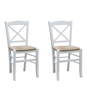 Set 2 sedie shabby croce legno/paglia laccato bianco (714) - Mobili 2G