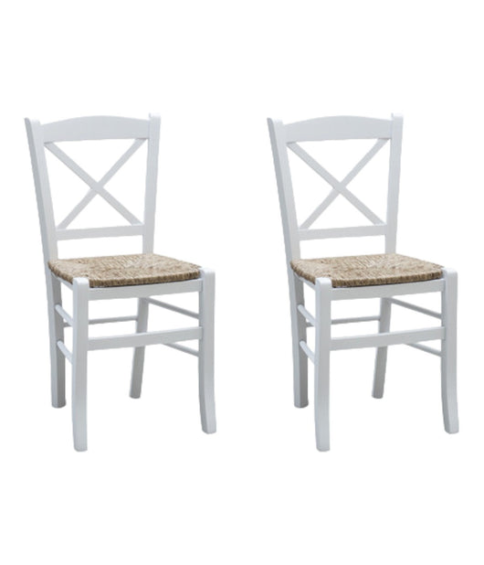 Set 2 sedie shabby croce legno/paglia laccato bianco (714) - Mobili 2G