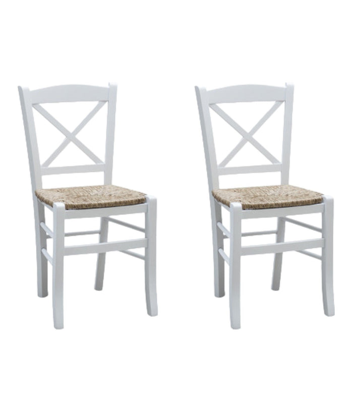 Set 2 sedie shabby croce legno/paglia laccato bianco (714) - Mobili 2G