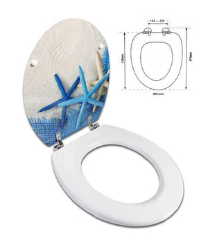 Trade Shop - Sedile Copriwater Universale Per Bagno Copri Wc Water In Legno Stelle Marine -        3,5