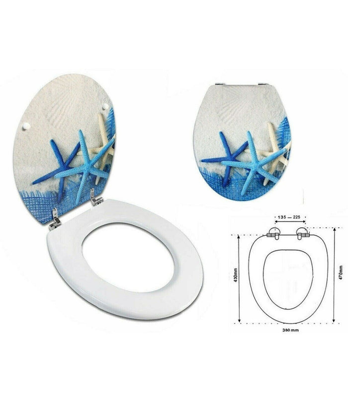 Trade Shop - Sedile Copriwater Universale Per Bagno Copri Wc Water In Legno Stelle Marine -        3,5