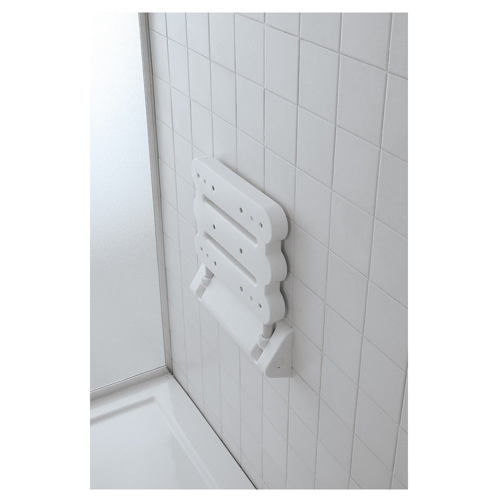 Sedile doccia a muro ribaltabile in alluminio bianco portata max 100 kg