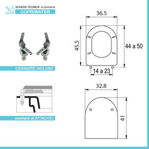 Sedile wc dedicato Cesame Aretusa in legno rivestito bianco con cerniere