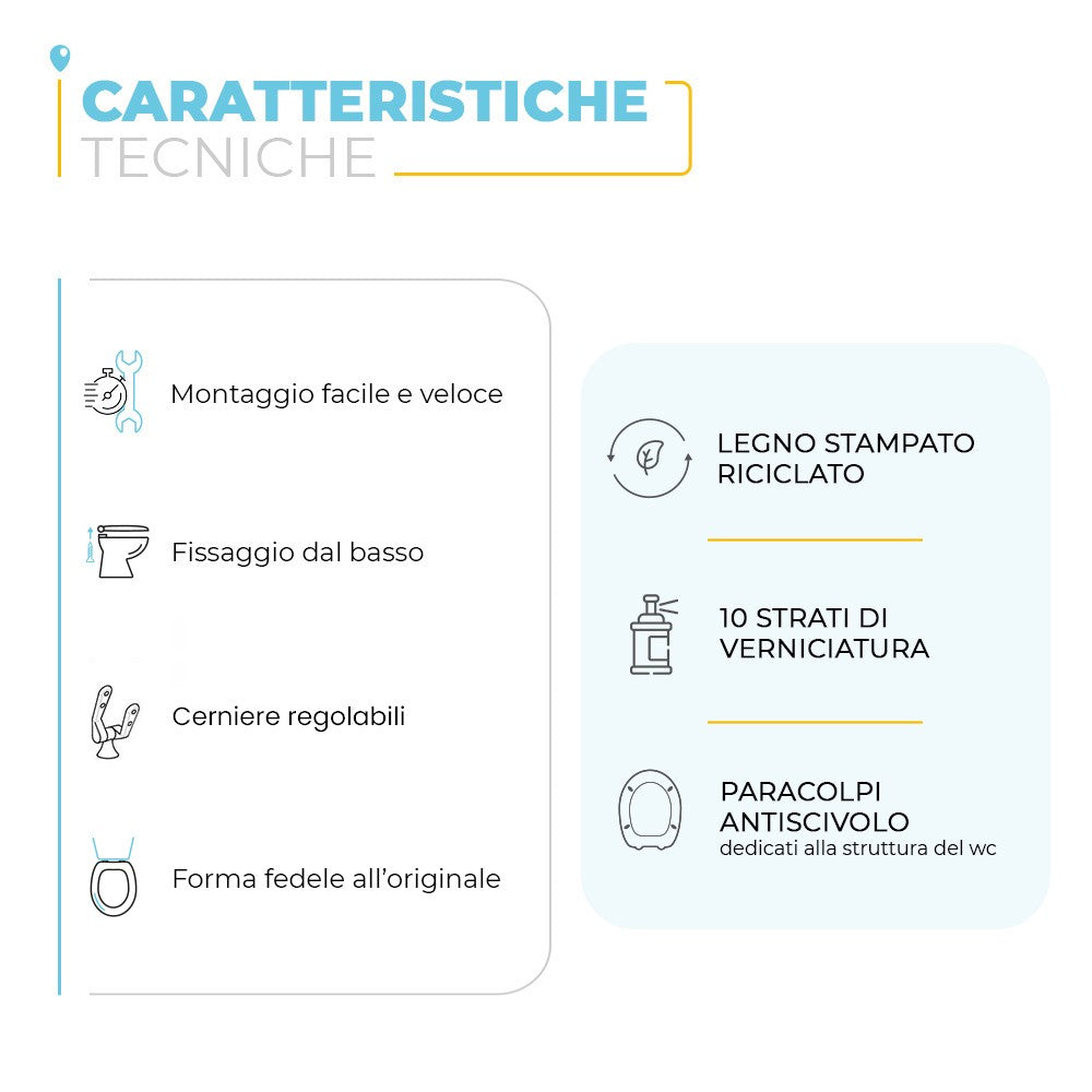 Sedile wc dedicato Cesame Aretusa in legno rivestito bianco con cerniere