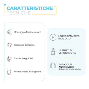 Sedile wc dedicato Cesame Aretusa in legno rivestito bianco con cerniere