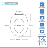 Sedile wc universale chiusura soft close bianco in polipropilene