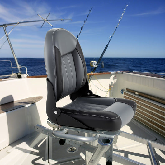 Set di 2 sedili per barca con imbottitura spessa in spugna, Sedili alti pieghevoli per cabina in pelle PVC impermeabile Nero-Sport acquatici