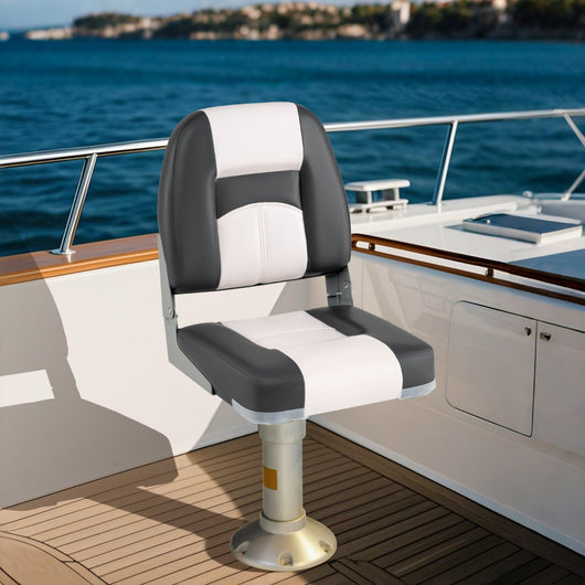 Set di 2 sedili per barca con imbottitura spessa in spugna, Sedili pieghevoli per cabina in pelle PVC impermeabile Grigio-Sport acquatici