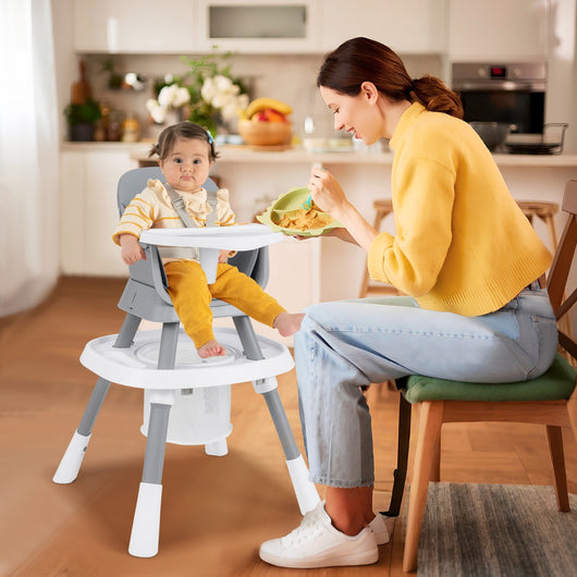 Set tavolo e sedia multifunzionale con vassoio rimovibile e cintura, Seggiolone convertibile per bambini 16-in-1 Grigio-Seggioloni