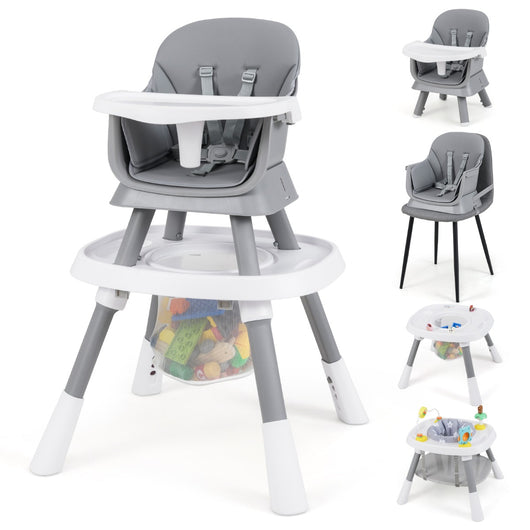 Set tavolo e sedia multifunzionale con vassoio rimovibile e cintura, Seggiolone convertibile per bambini 16-in-1 Grigio-Seggioloni