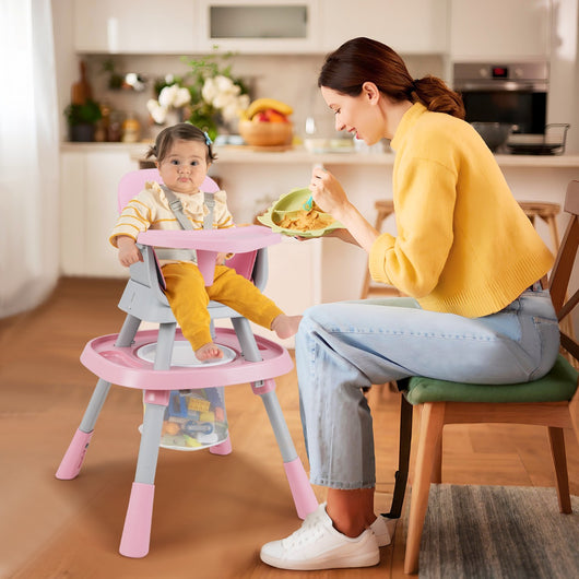 Set tavolo e sedia multifunzionale con vassoio rimovibile e cintura, Seggiolone convertibile per bambini 16-in-1 Rosa-Seggioloni