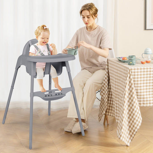 Seggiolone per bambini convertibile 4 in 1, Seggiolino per neonati con vassoio rimovibile e regolabile Grigio-Seggioloni