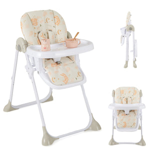 Seggiolone pappa per neonati bambini con altezze regolabili vassoio rimovibile ruote, Seggiolone portatile Beige-Seggioloni