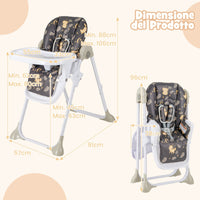 Seggiolone pappa per neonati bambini con altezze regolabili vassoio rimovibile ruote, Seggiolone portatile Grigio scuro-Seggioloni