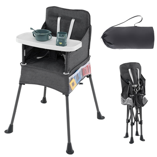 Seggiolino pieghevole per viaggio aperture regolabili per gambe, Seggiolone salvaspazio con vassoio regolabile a 2 livelli Grigio scuro-Seggioloni