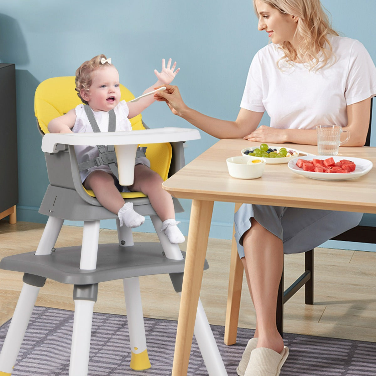 Seggiolone per neonati con imbracatura a 5 punti cuscino rimovibile, Seggiolone per bambini convertibile Giallo-Seggioloni