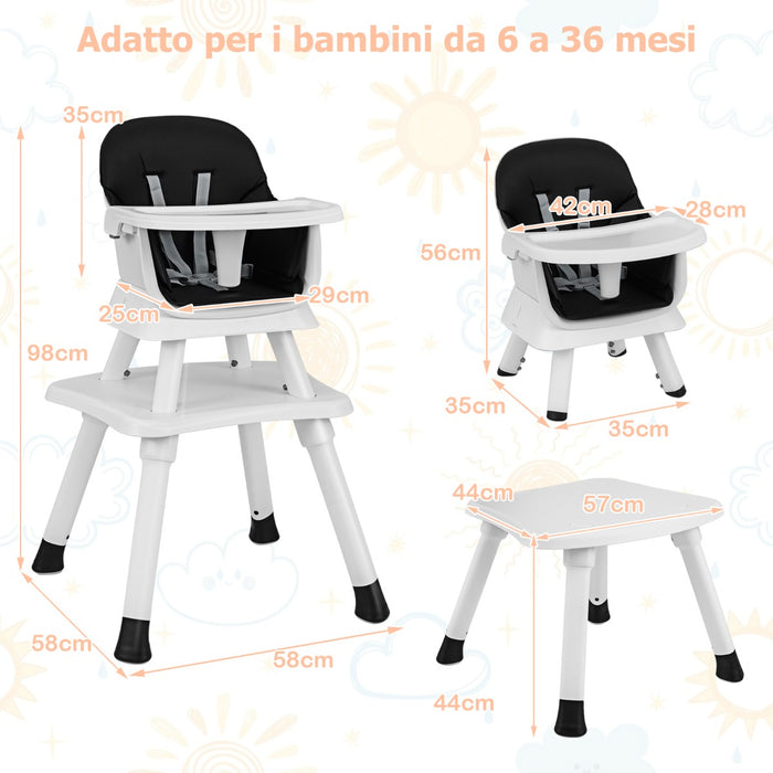 Seggiolone per neonati con imbracatura a 5 punti cuscino rimovibile, Seggiolone per bambini convertibile Nero-Seggioloni