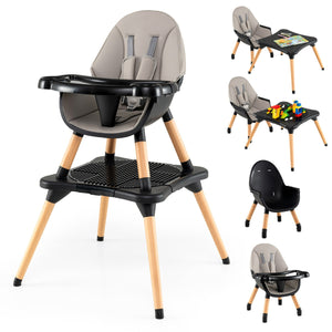 Set tavolo sedia 6-in-1 convertibile con vassoio rimovibile, Sedia in legno per pranzo e studio per bambini Nero-Seggioloni