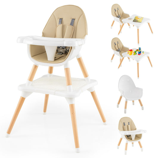 Set tavolo sedia 6-in-1 convertibile con vassoio rimovibile, Sedia in legno per pranzo e studio per bambini Beige-Seggioloni