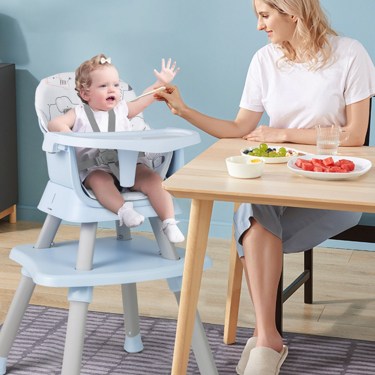 Seggiolone per neonati con imbracatura a 5 punti cuscino rimovibile, Seggiolone per bambini convertibile Blu-Seggioloni