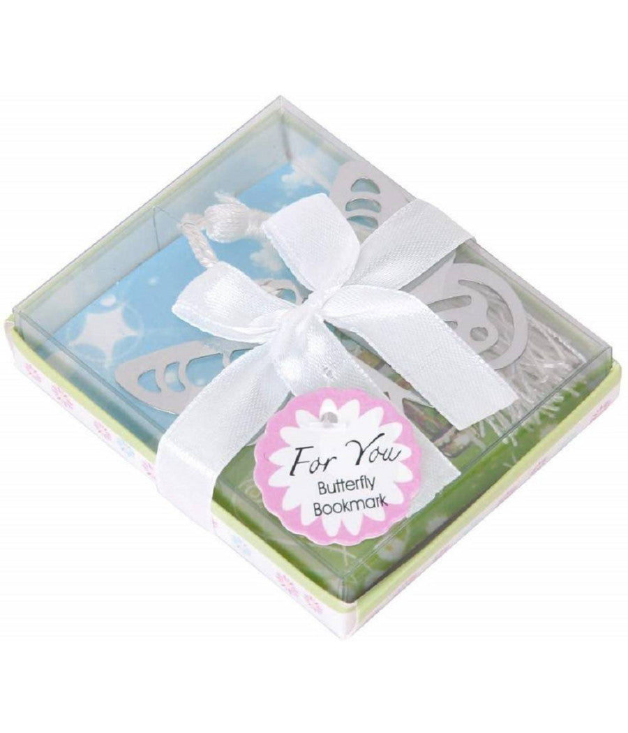 Segnalibro Farfalla Con Nappa Bianca Scatola Segnaposto Metallo Bomboniera Wedding         