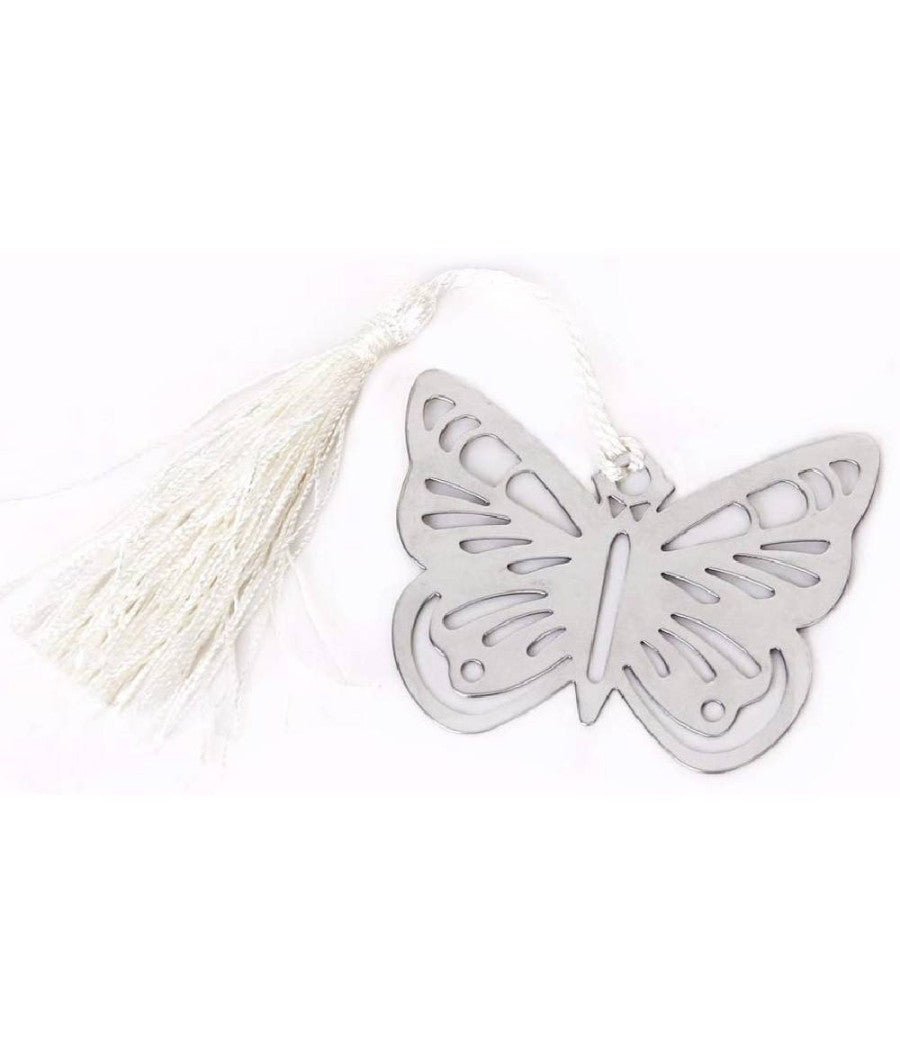 Segnalibro Farfalla Con Nappa Bianca Scatola Segnaposto Metallo Bomboniera Wedding         