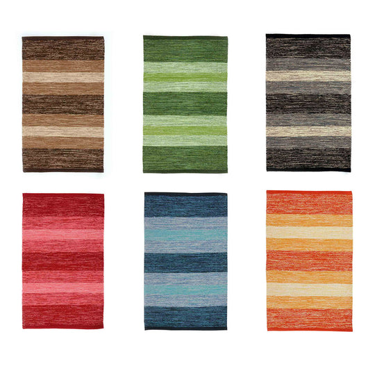 Tappeto HAPPY MARRONE disegno a righe 100% cotone annodati a mano, passatoia stuoia cucina multiuso lavabile cm.55x110