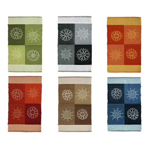 Tappeto SUMMER VERDE disegno sole e fiori 100% cotone annodati a mano, passatoia stuoia cucina multiuso lavabile cm.55x280