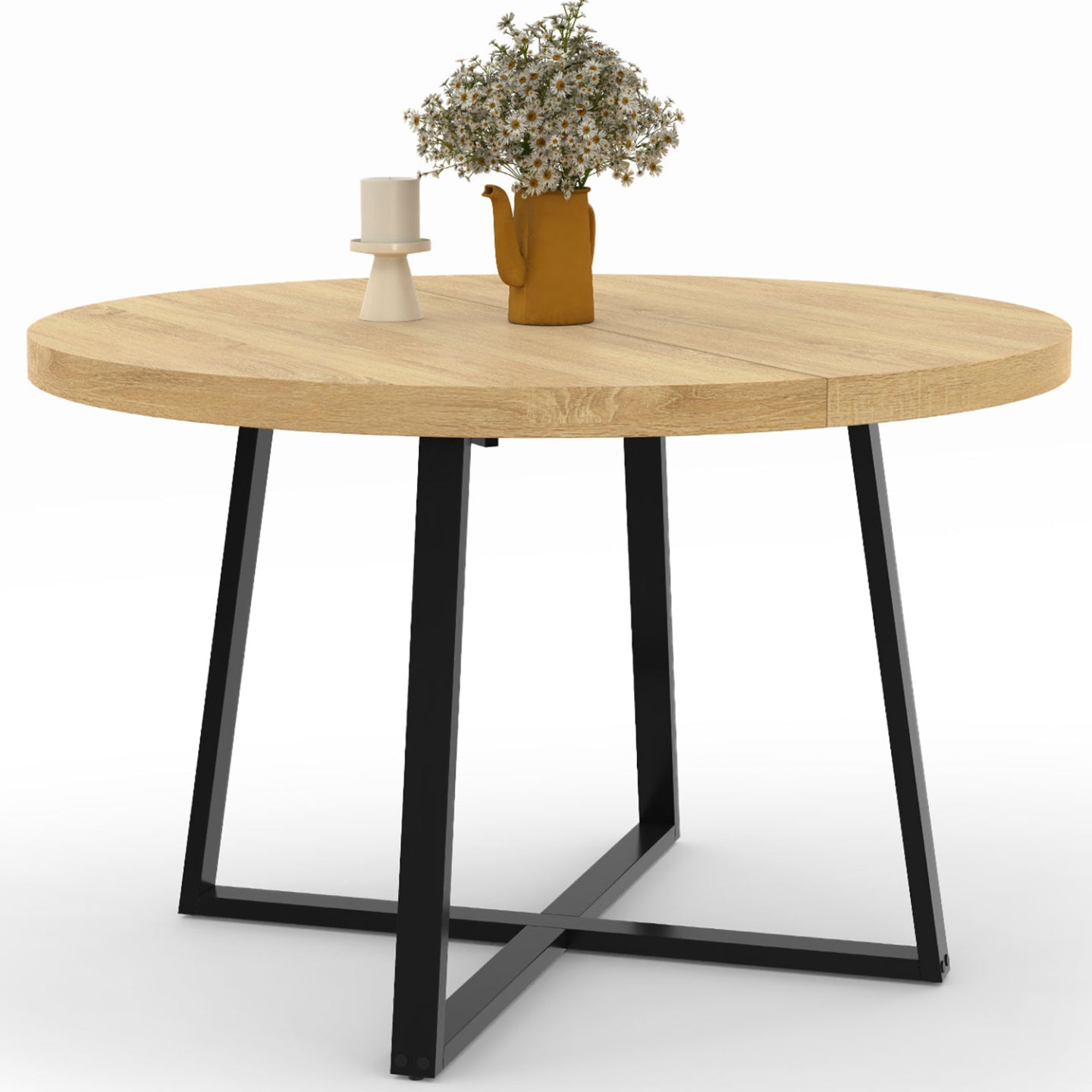 IDMarket - SELMA mesa de comedor redonda para 4-6 en madera y negro diseño industrial 110 cm