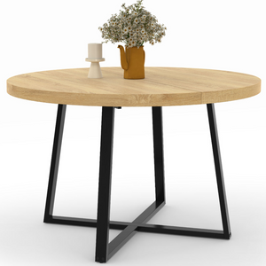 IDMarket - SELMA mesa de comedor redonda para 4-6 en madera y negro diseño industrial 110 cm