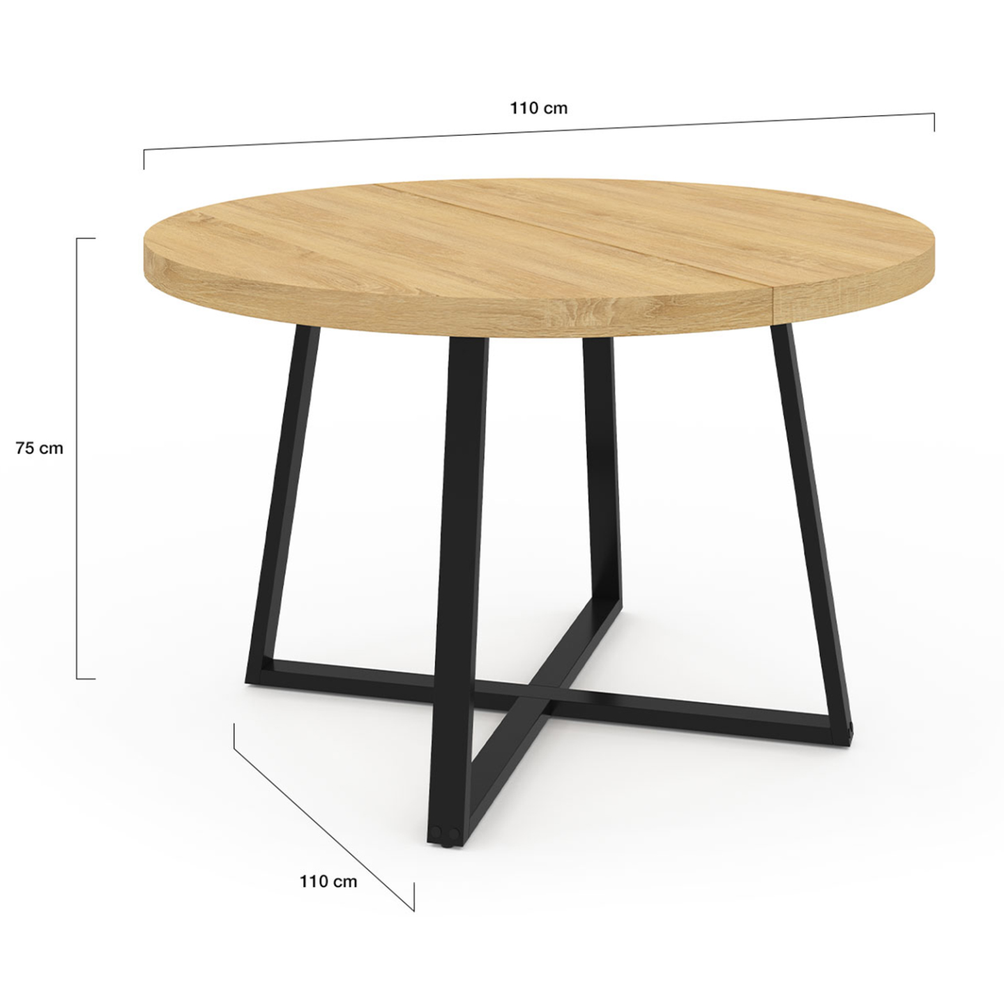 IDMarket - SELMA mesa de comedor redonda para 4-6 en madera y negro diseño industrial 110 cm