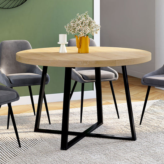IDMarket - SELMA mesa de comedor redonda para 4-6 en madera y negro diseño industrial 110 cm
