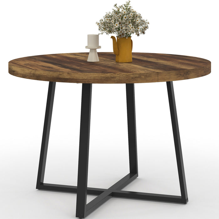 IDMarket - SELMA tavolo da pranzo rotondo 4 persone HAWKINS legno scuro e nero 110 cm