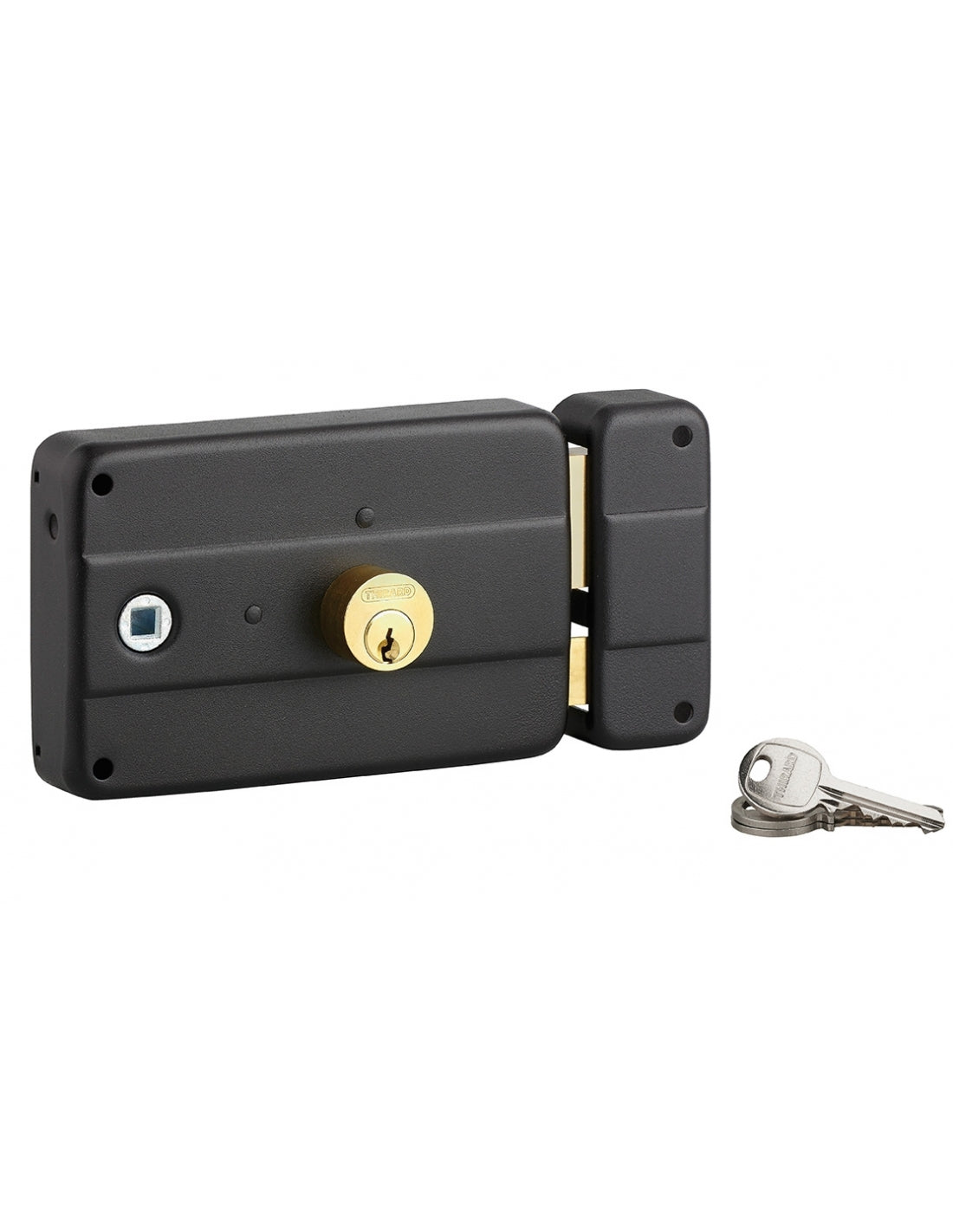 Serratura da applicare con doppio cilindro, entrata e quadrato maniglia a sinistra, 3 chiavi - THIRARD