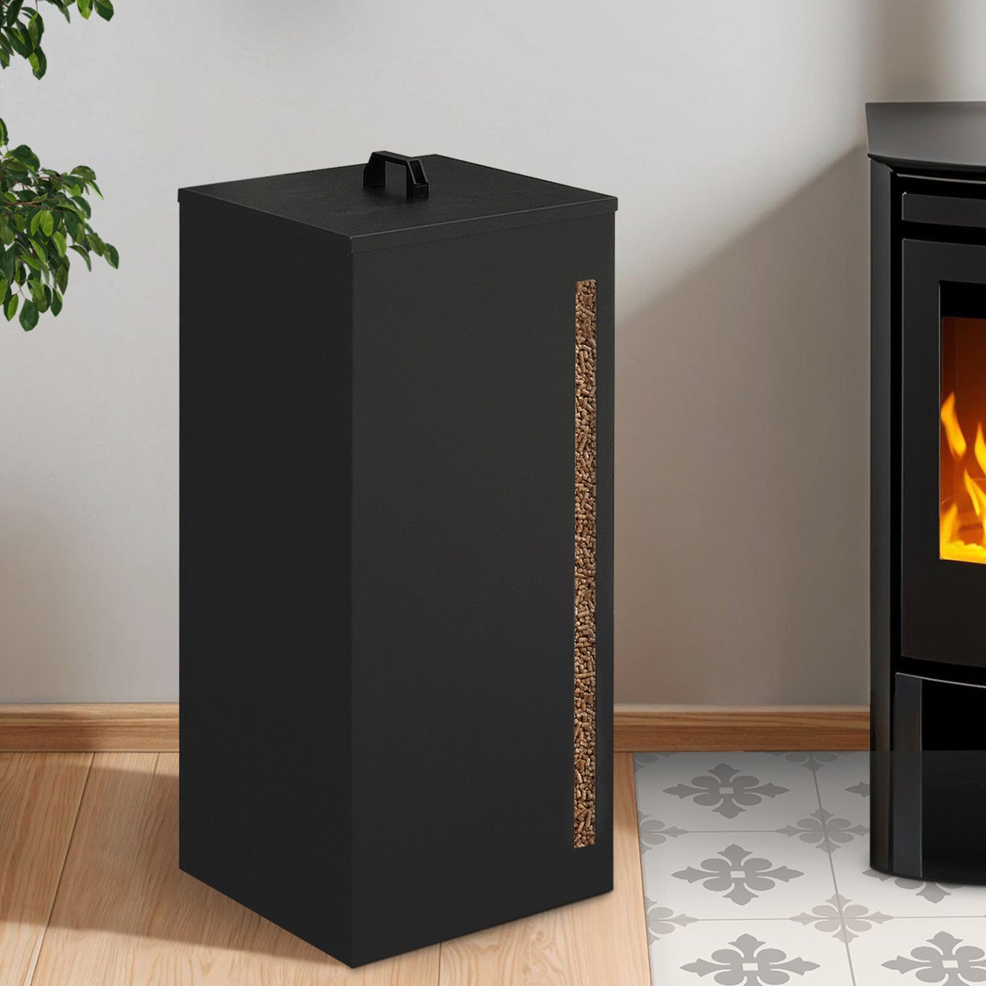 IDMarket - Serbatoio da 55 kg per pellet nero 36 x 36 x 87 cm