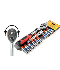 Serie Chiave A Cricchetto Reversibile 1/2" Kit Da 11pz Con Bussole Esagonali         