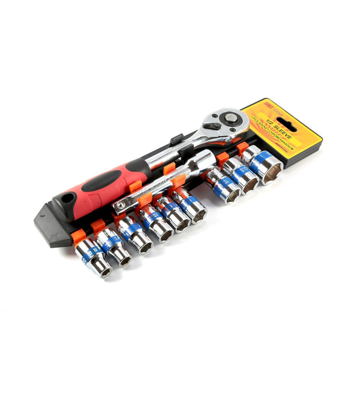 Serie Chiave A Cricchetto Reversibile 1/2" Kit Da 11pz Con Bussole Esagonali         