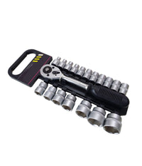 Serie Chiave A Cricchetto Reversibile 1/2" Kit Da 19pz Con Bussole Esagonali         