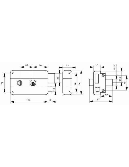 Serratura da applicare con doppio cilindro, entrata e quadrato maniglia a sinistra, 3 chiavi - THIRARD