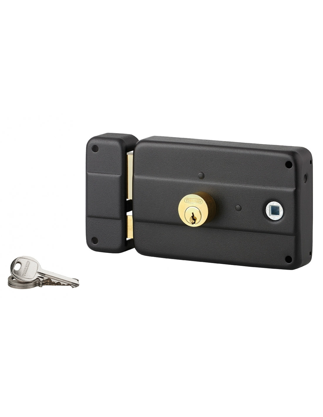 Serratura da applicare con doppio cilindro, entrata e quadrato maniglia a destra, 3 chiavi - THIRARD