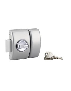 Serratura da applicare a chiavistello, con pomolo, Design 5 per porta d'ingresso, cilindro 50mm, acciaio, 3 chiavi, argento - THIRARD