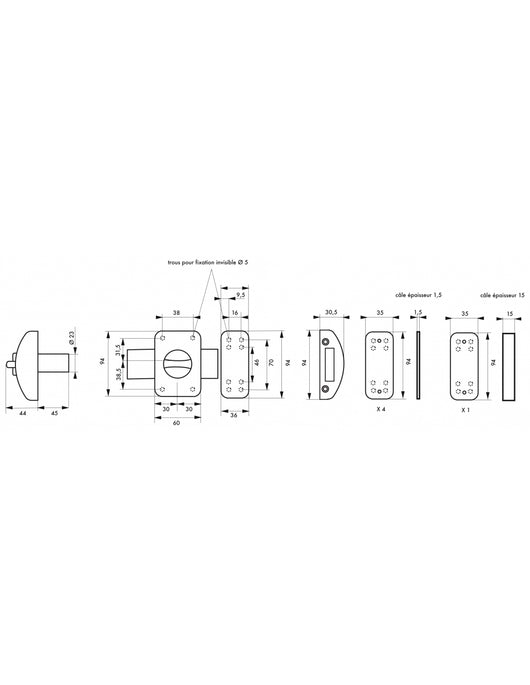 Serratura da applicare a chiavistello, con pomolo, Design 5 per porta d'ingresso, cilindro 50mm, acciaio, 3 chiavi, argento - THIRARD