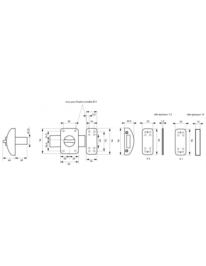 Serratura da applicare a chiavistello, con pomolo, Design 5 per porta d'ingresso, cilindro 45mm, acciaio, 3 chiavi, bianco - THIRARD